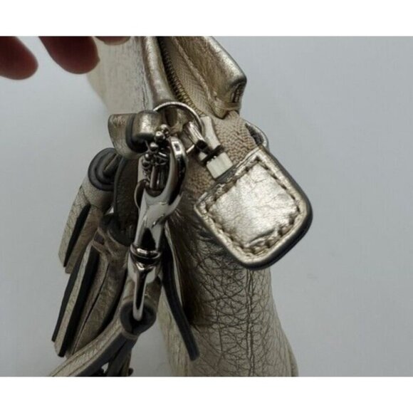 Coach Pebbled Gold Leather Small Zip Tassel Wristlet Removable Strap - Picture 9 of 13